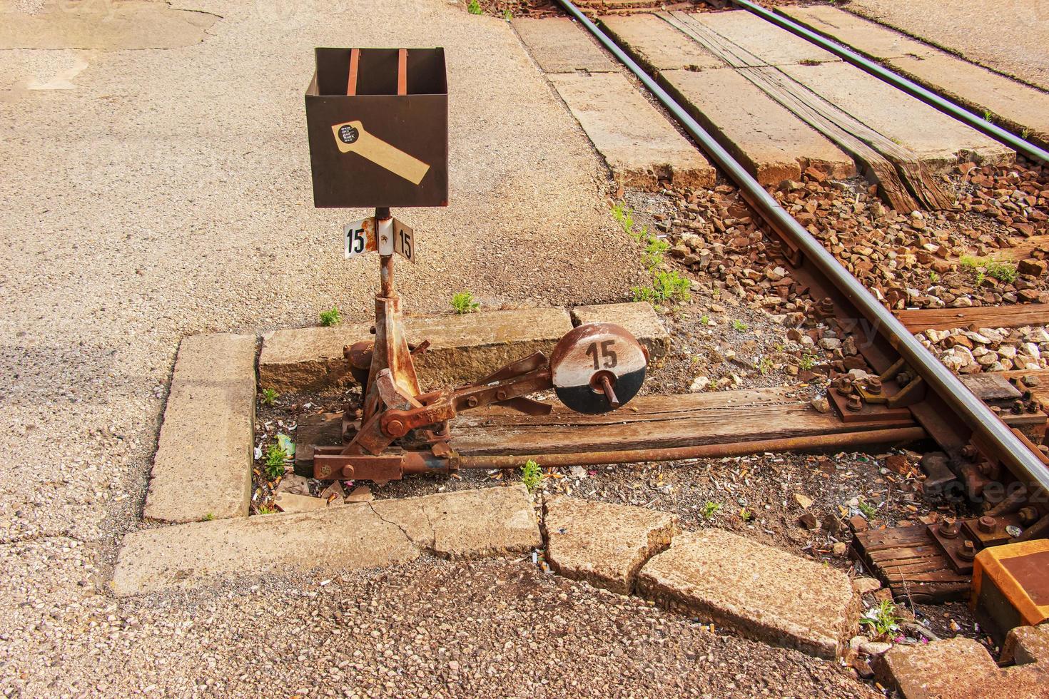 Rail rails on sleepers with bolts and nuts photo