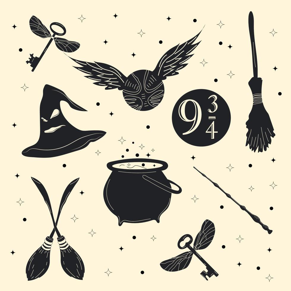 Hand drawn magical things. Vector background, wallpaper, backdrop, stickers