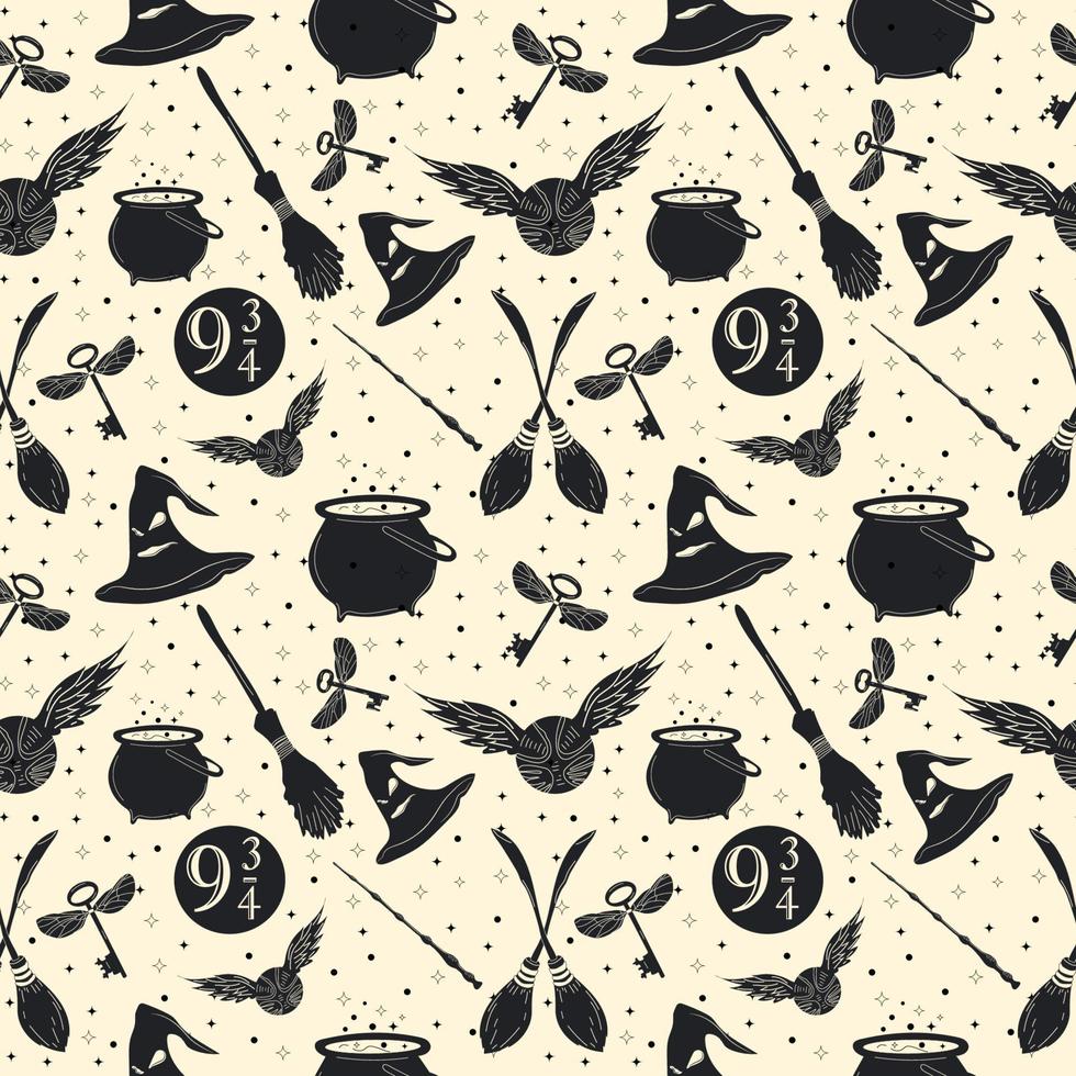 Hand drawn seamless pattern magical things. Vector background, wallpaper, backdrop