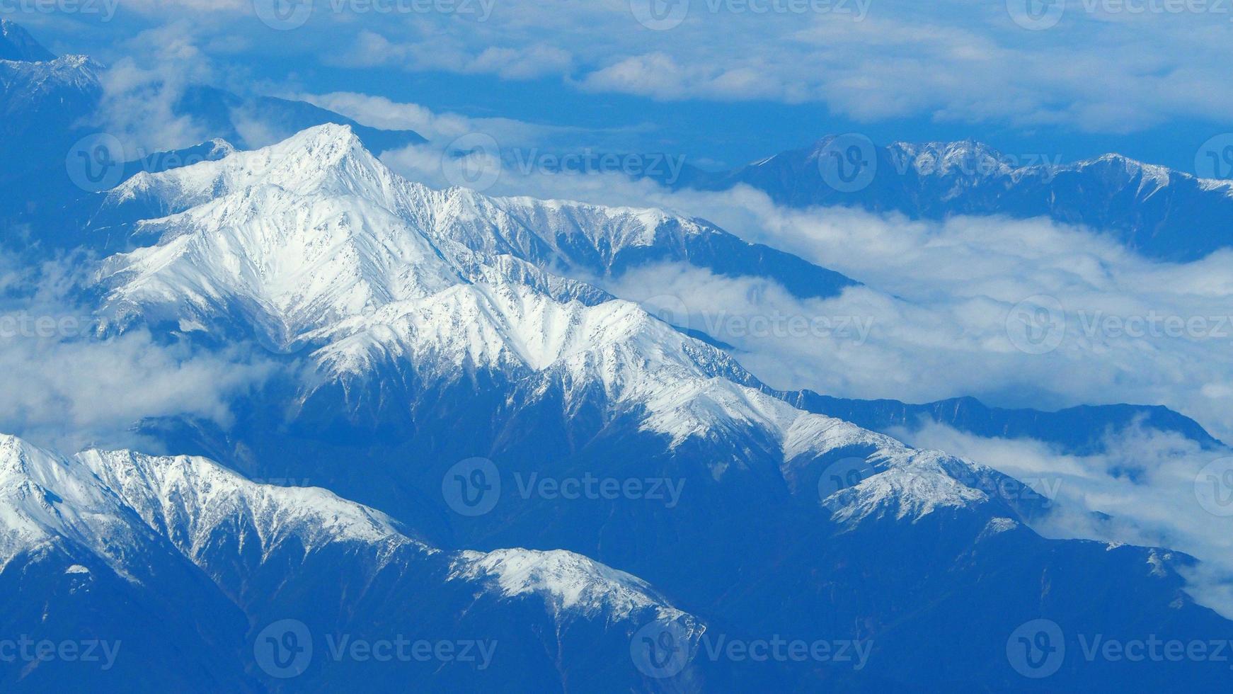 Top view angle images of snow hills around Fuji mountain photo