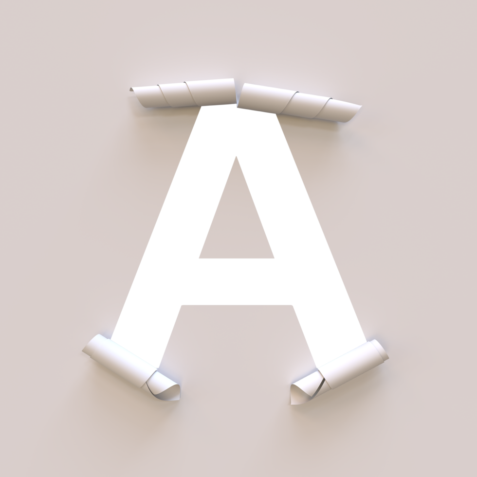 Paper Cut out roll up typeface text with alpha A png
