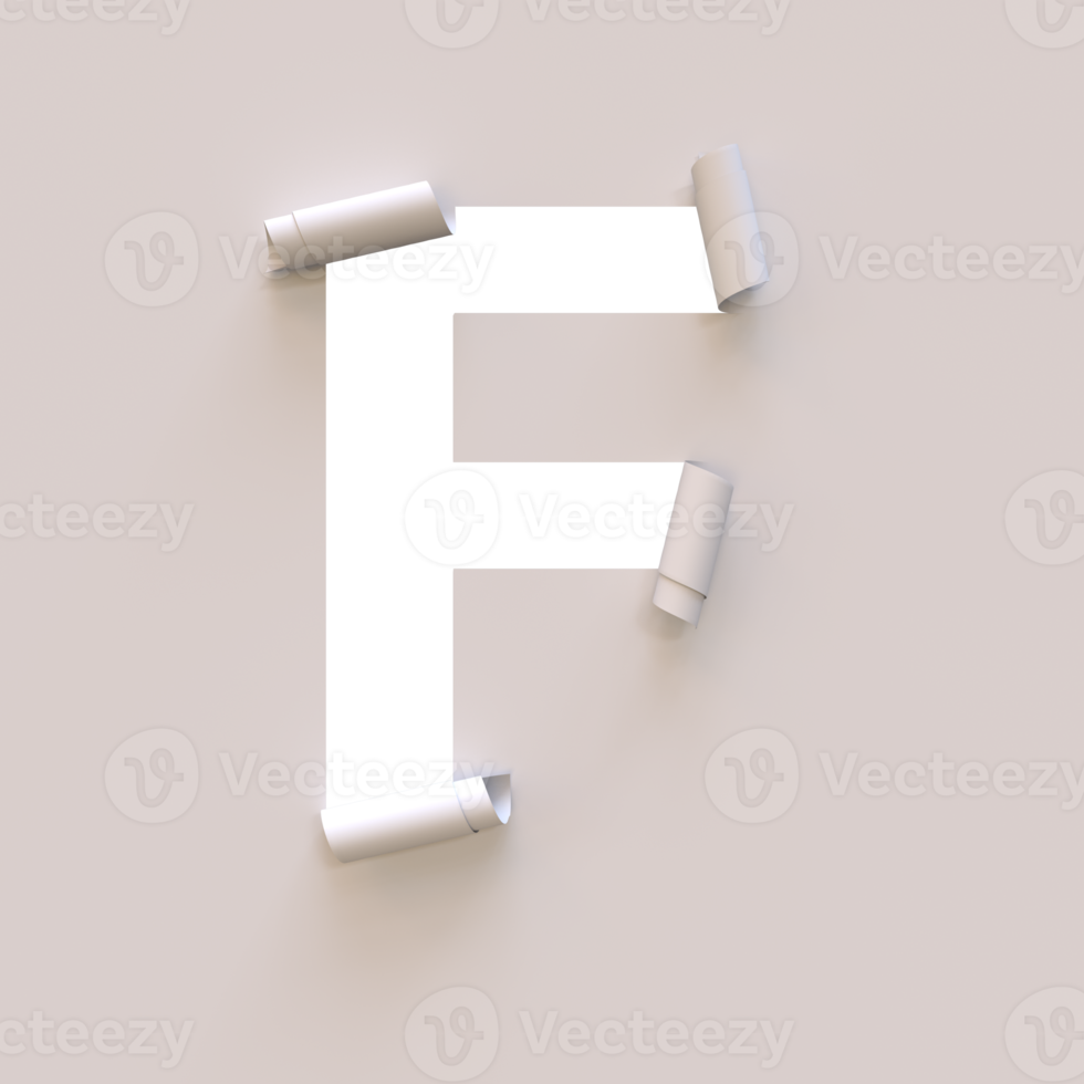 Paper Cut out roll up typeface text with alpha F png