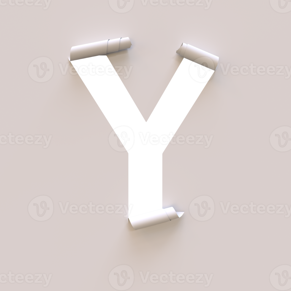 Paper Cut out roll up typeface text with alpha Y png