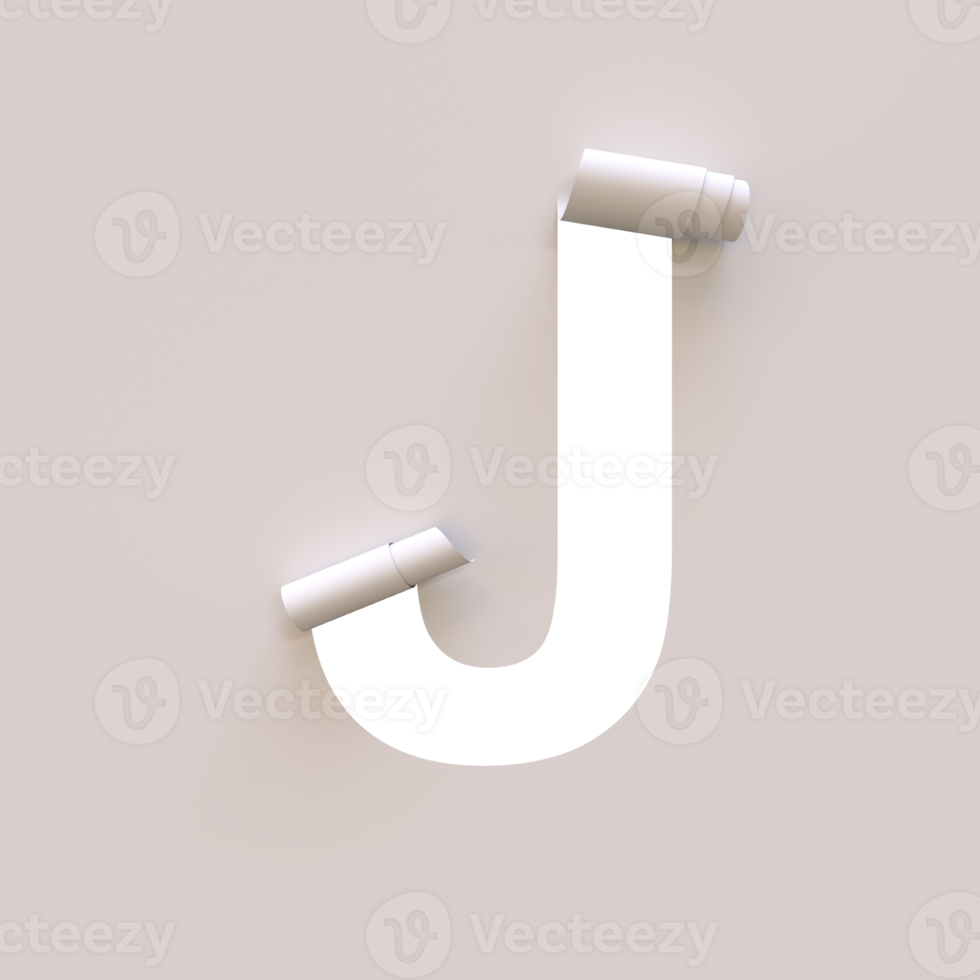 Paper Cut out roll up typeface text with alpha J png