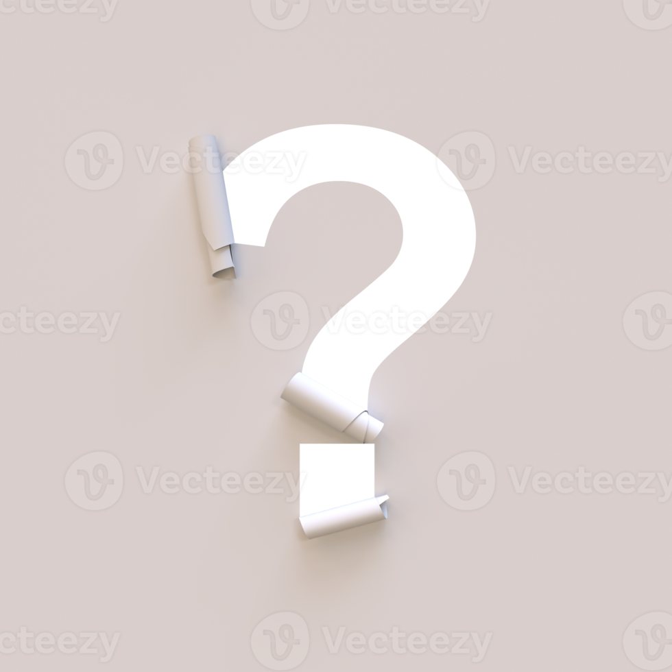 Paper Cut out roll up typeface text with alpha question mark png