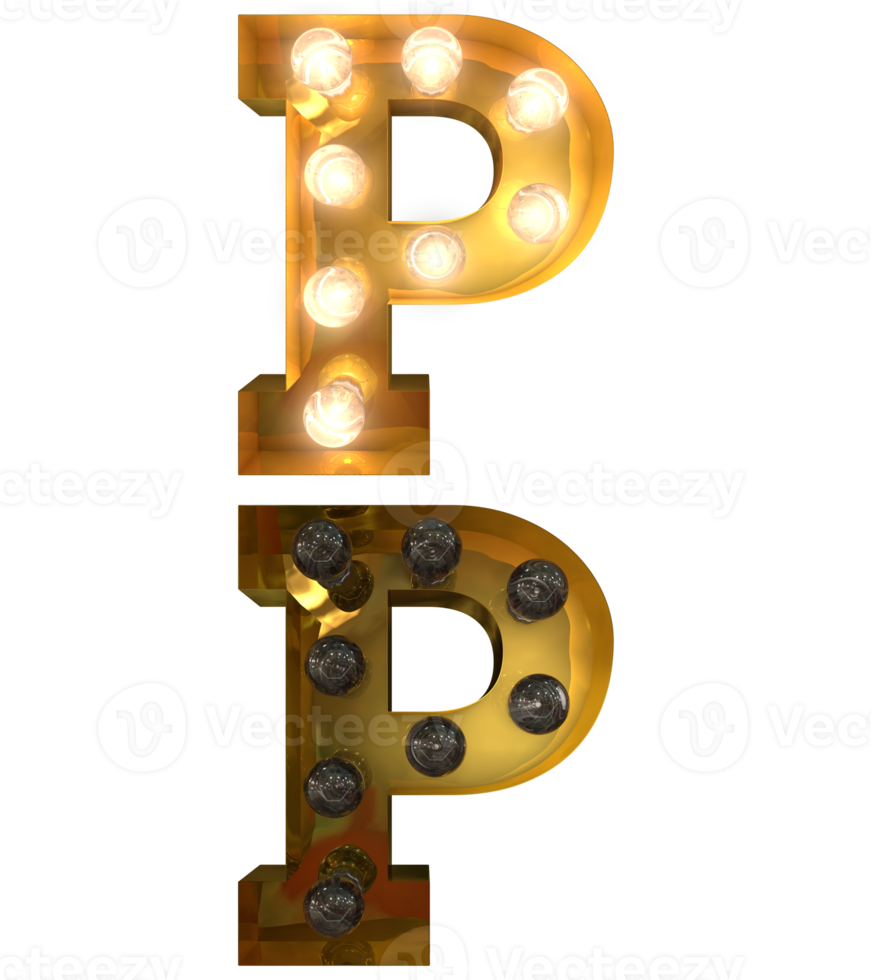 gyllene ljus Glödlampa brev, typsnitt i på och av stat de karaktär p png