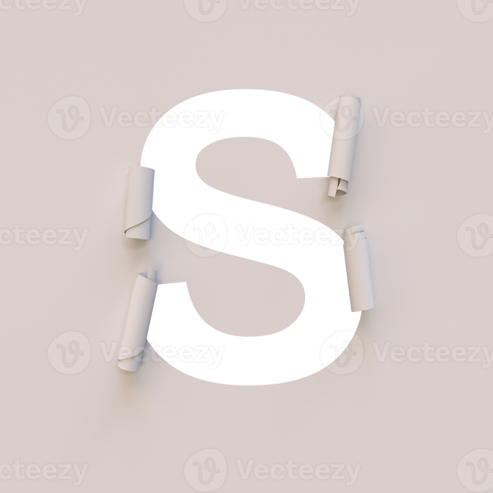 Paper Cut out roll up typeface text with alpha S png