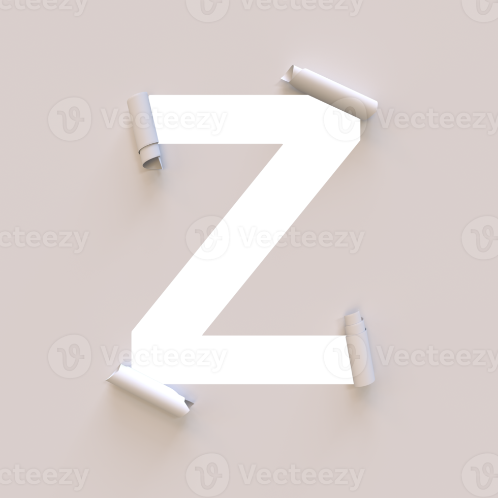 Paper Cut out roll up typeface text with alpha Z png