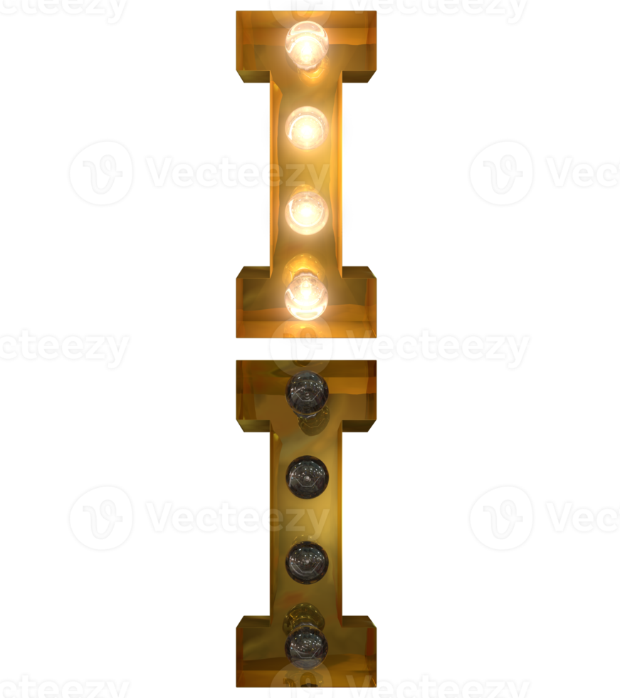 letras de bombilla dorada, tipo de letra dentro y fuera del estado del carácter i png