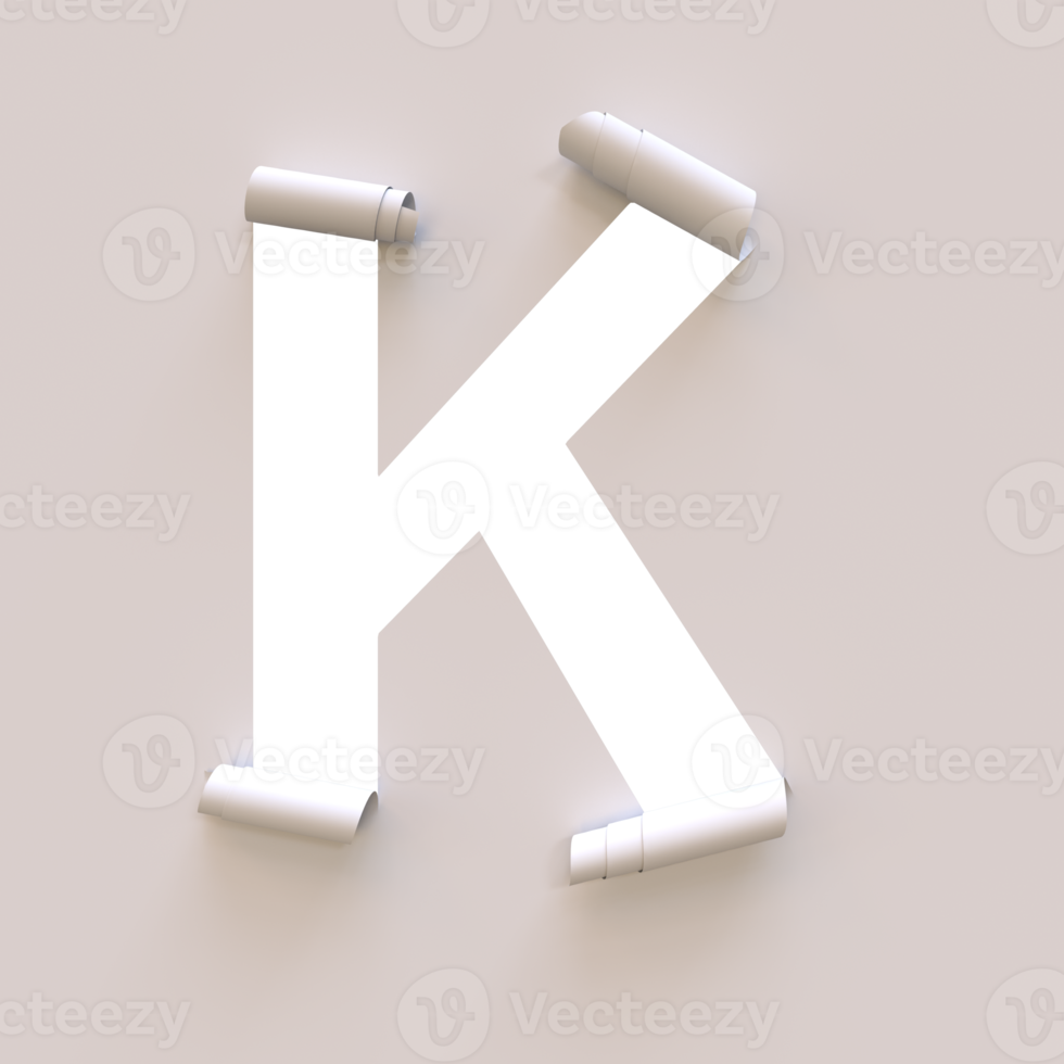 Paper Cut out roll up typeface text with alpha K png