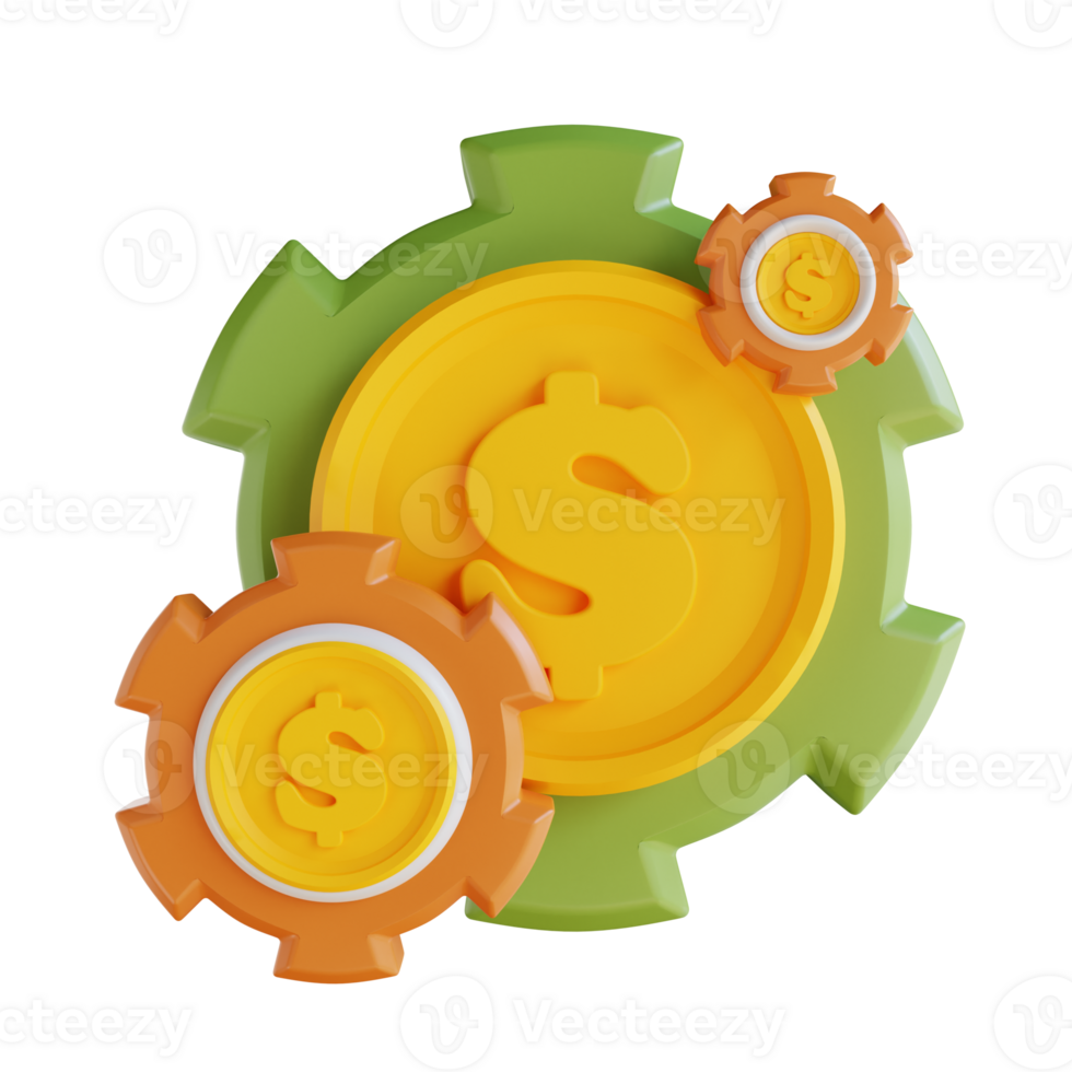 3d illustrazione attività commerciale Ingranaggio e fabbricazione i soldi png