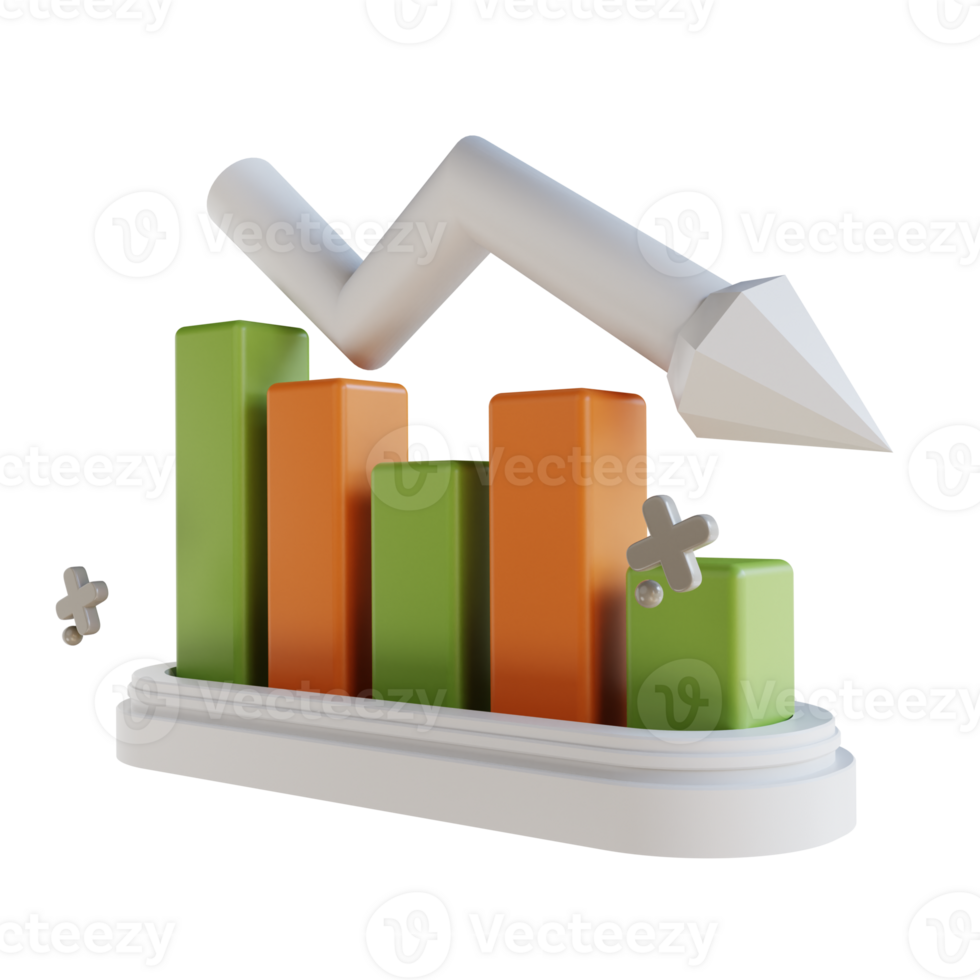 3d illustratie bedrijf diagram naar beneden png