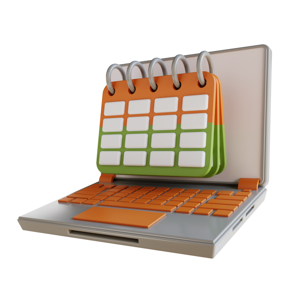 scdule de laptop de negócios de ilustração 3D e calendário png