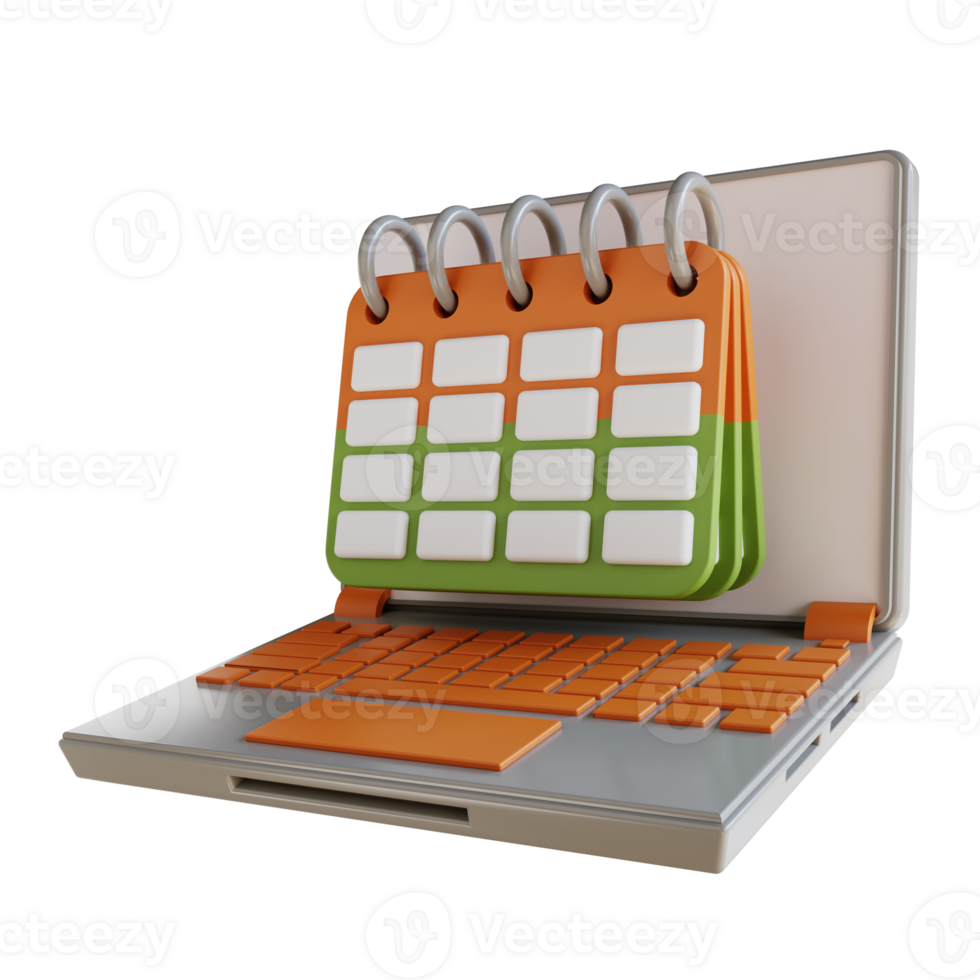 3D illustration business laptop and calendar scdule png