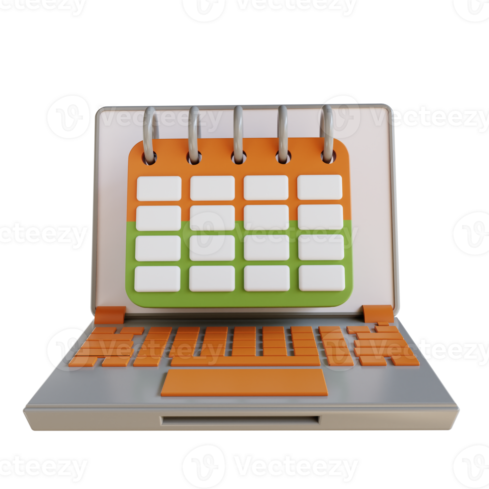 3D illustration business laptop and calendar scdule png