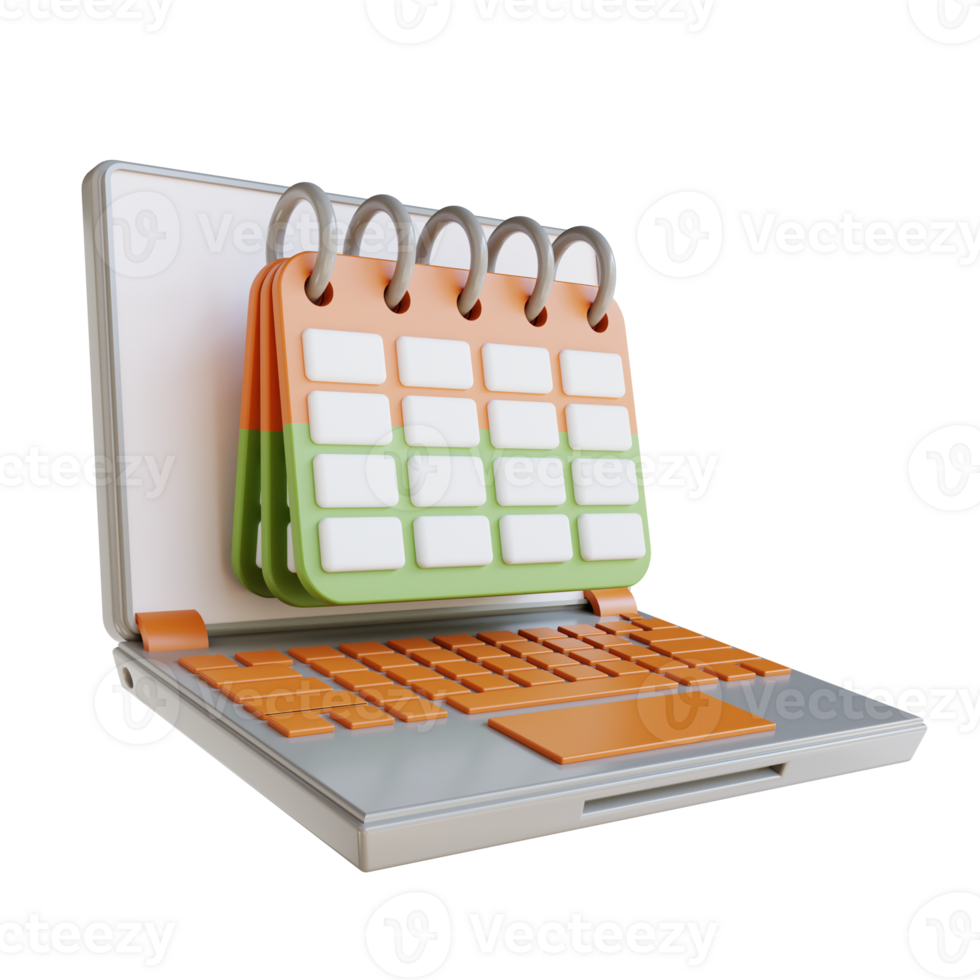 3D illustration business laptop and calendar scdule png