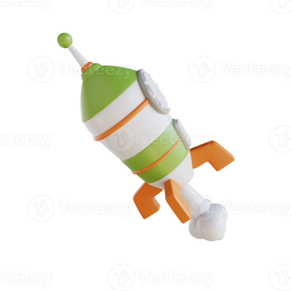 3D illustration business startup rocket png