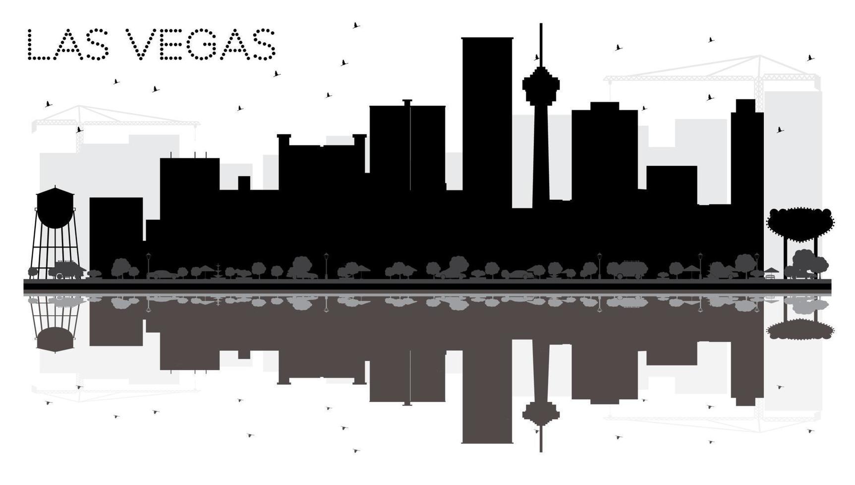 Las Vegas City skyline black and white silhouette with reflections. vector