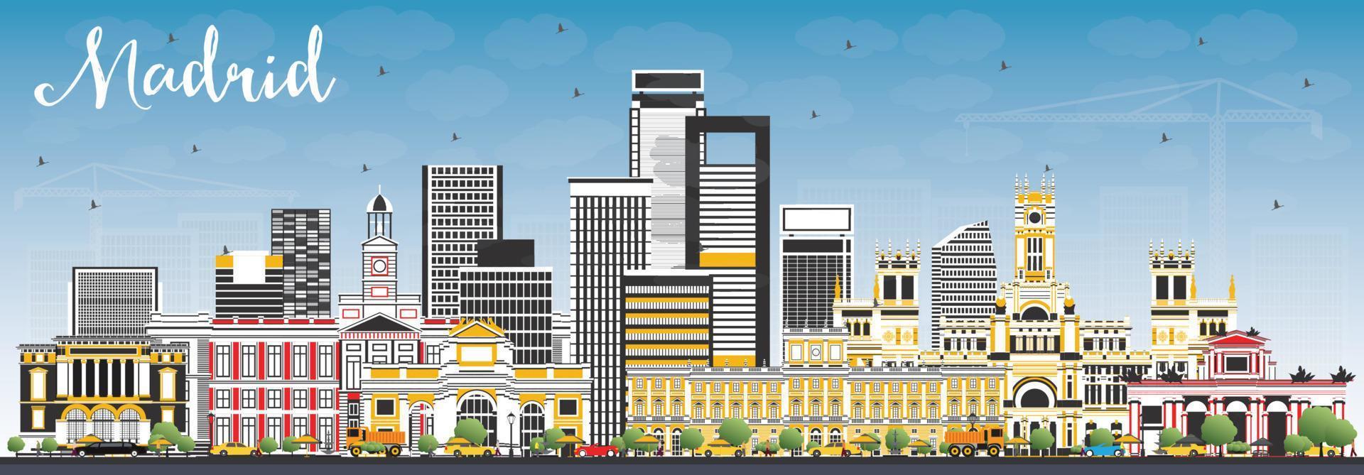 Madrid Spain Skyline with Gray Buildings and Blue Sky. vector