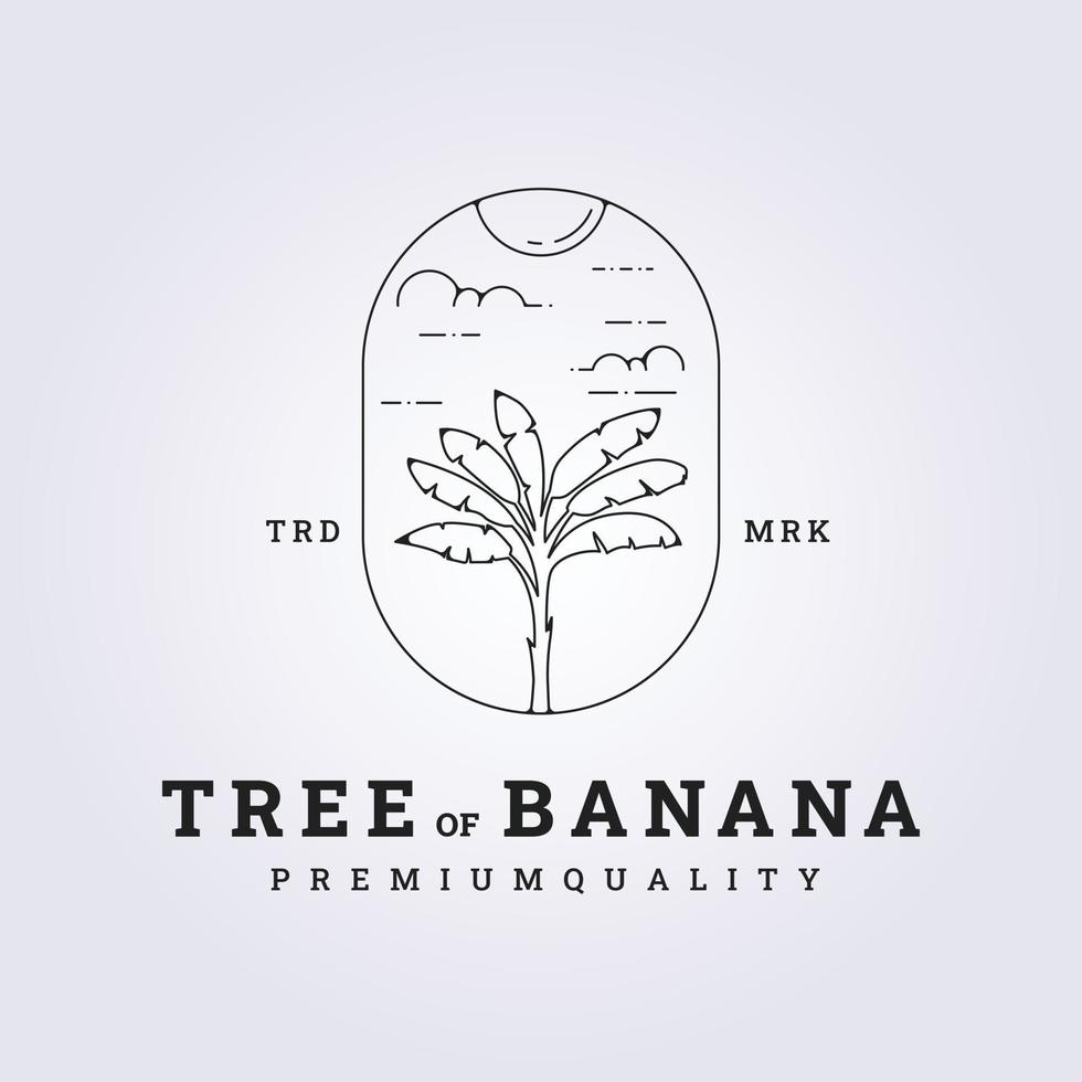 outline banana tree vector logo in badge, sunny forest illustration design