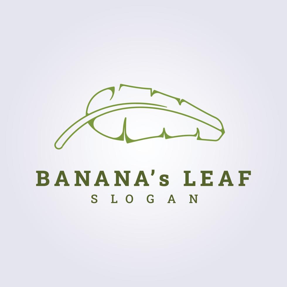 simple line banana leaves logo vector illustration design, food wrap leaf