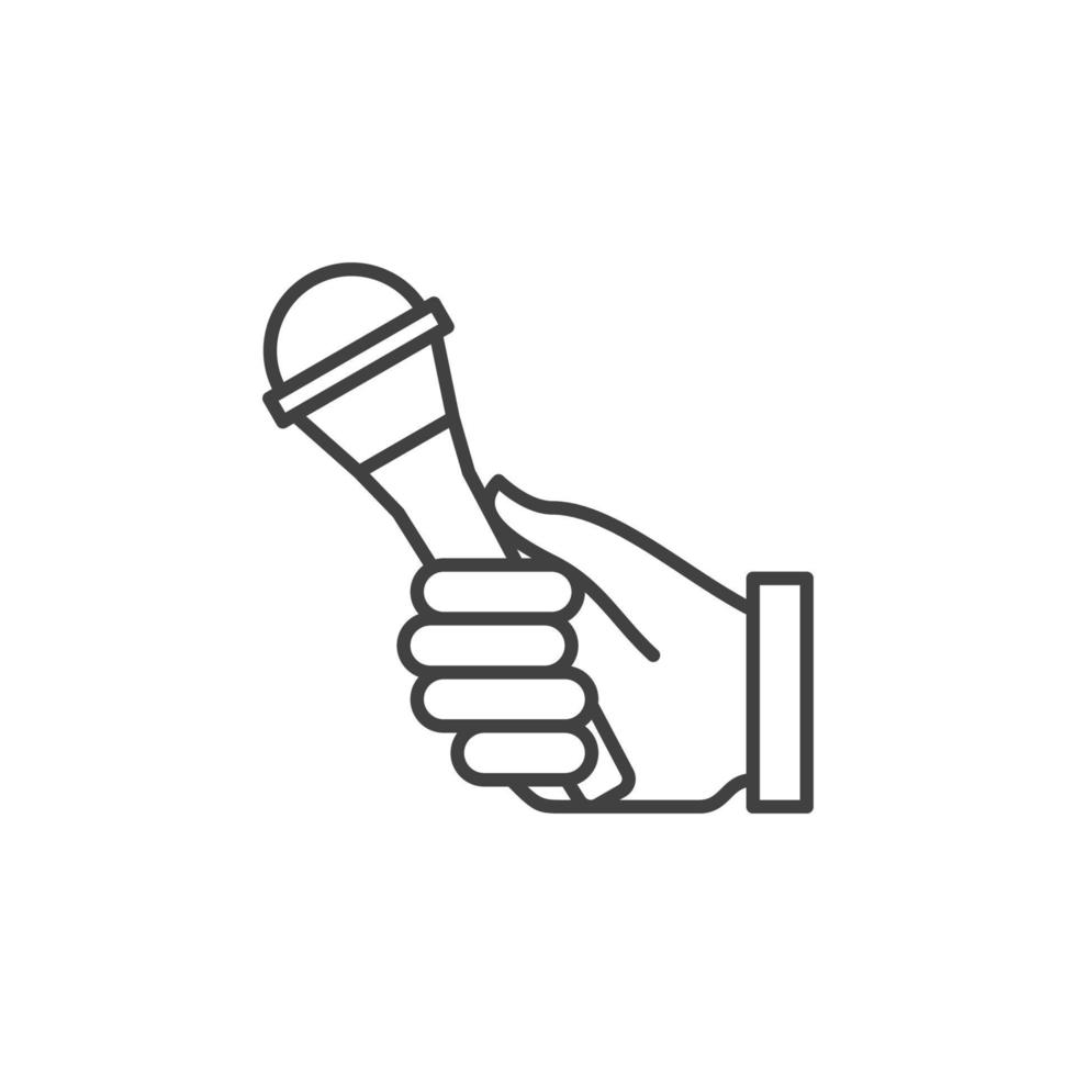 Hand holding Microphone vector icon in outline style