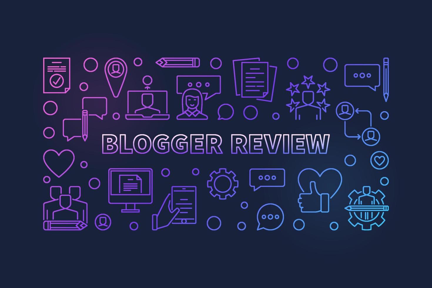 Blogger Review vector colored concept linear horizontal banner