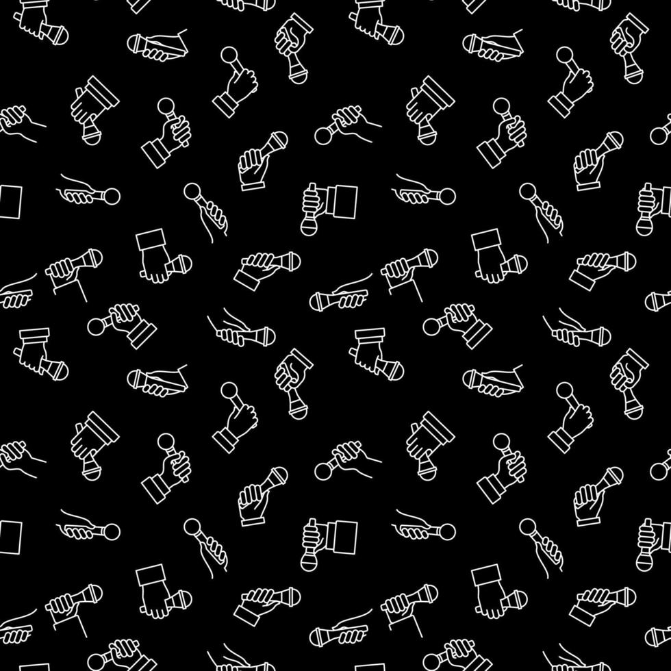 Microphone in Hand vector dark seamless pattern in linear style