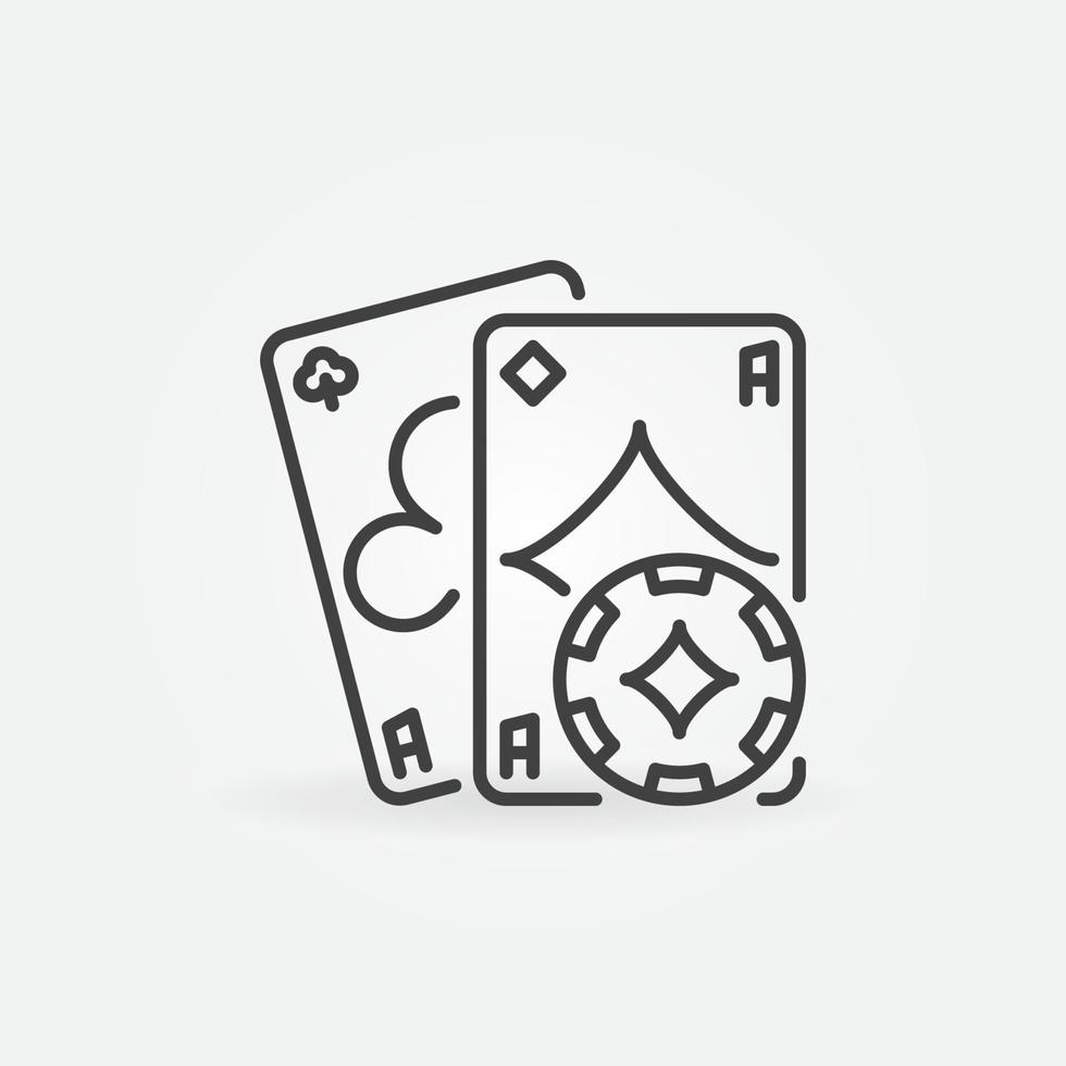 jugando a las cartas con el icono de vector de fichas de póquer en el estilo de esquema