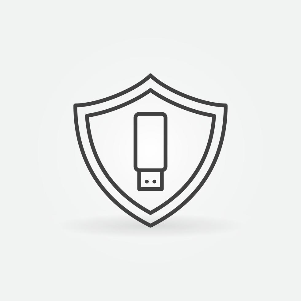 USB Flash Drive in Shield vector outline concept icon