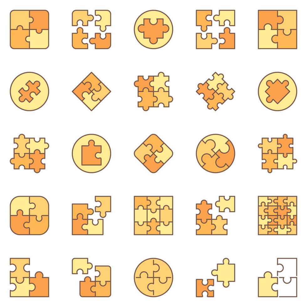 Jigsaw puzzle colored icons set - vector puzzles signs