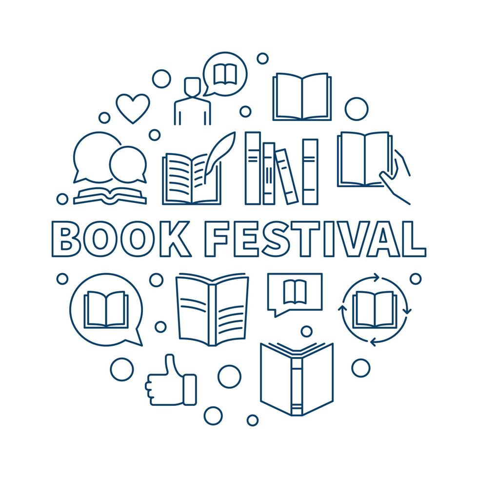 Book Festival concept round vector outline illustration