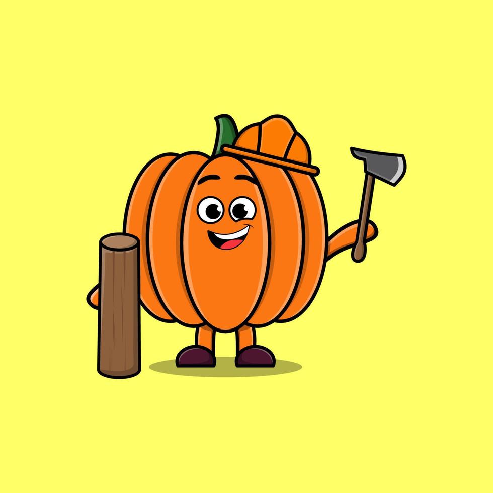 lindo personaje de carpintero de calabaza de dibujos animados con hacha vector