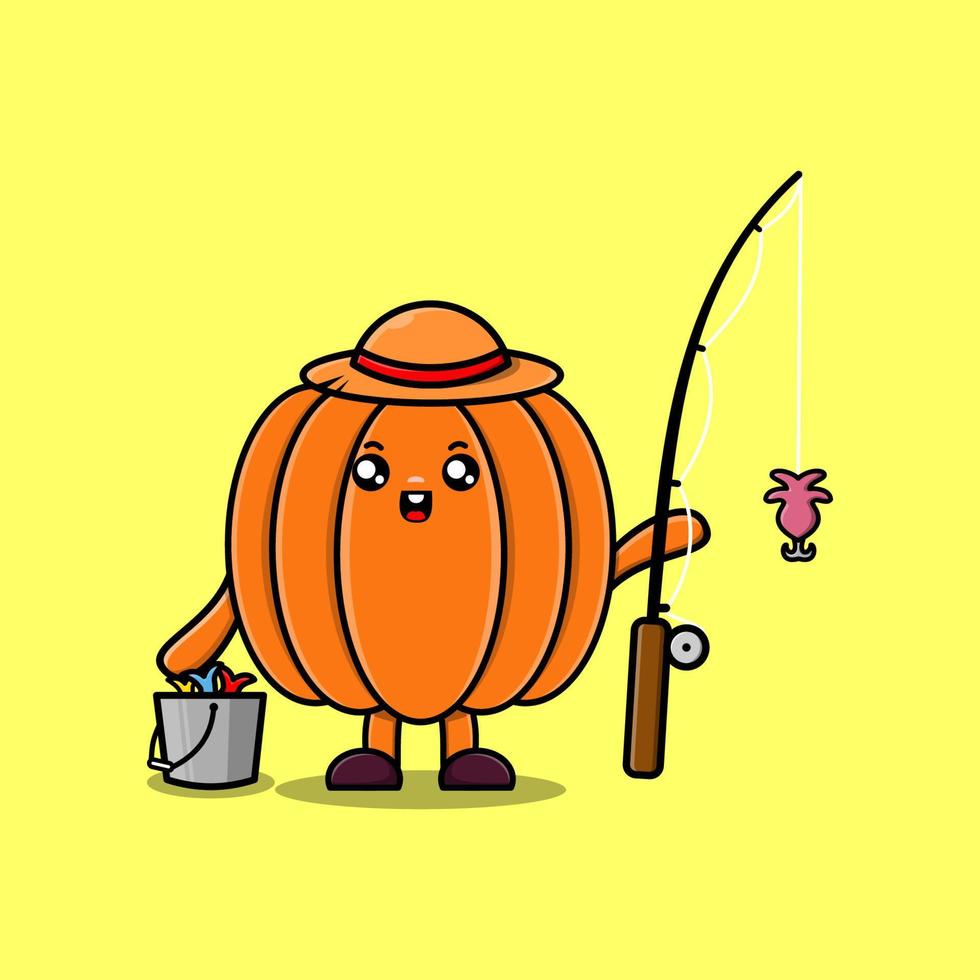 Cute cartoon Pumpkin ready fishing illustration vector