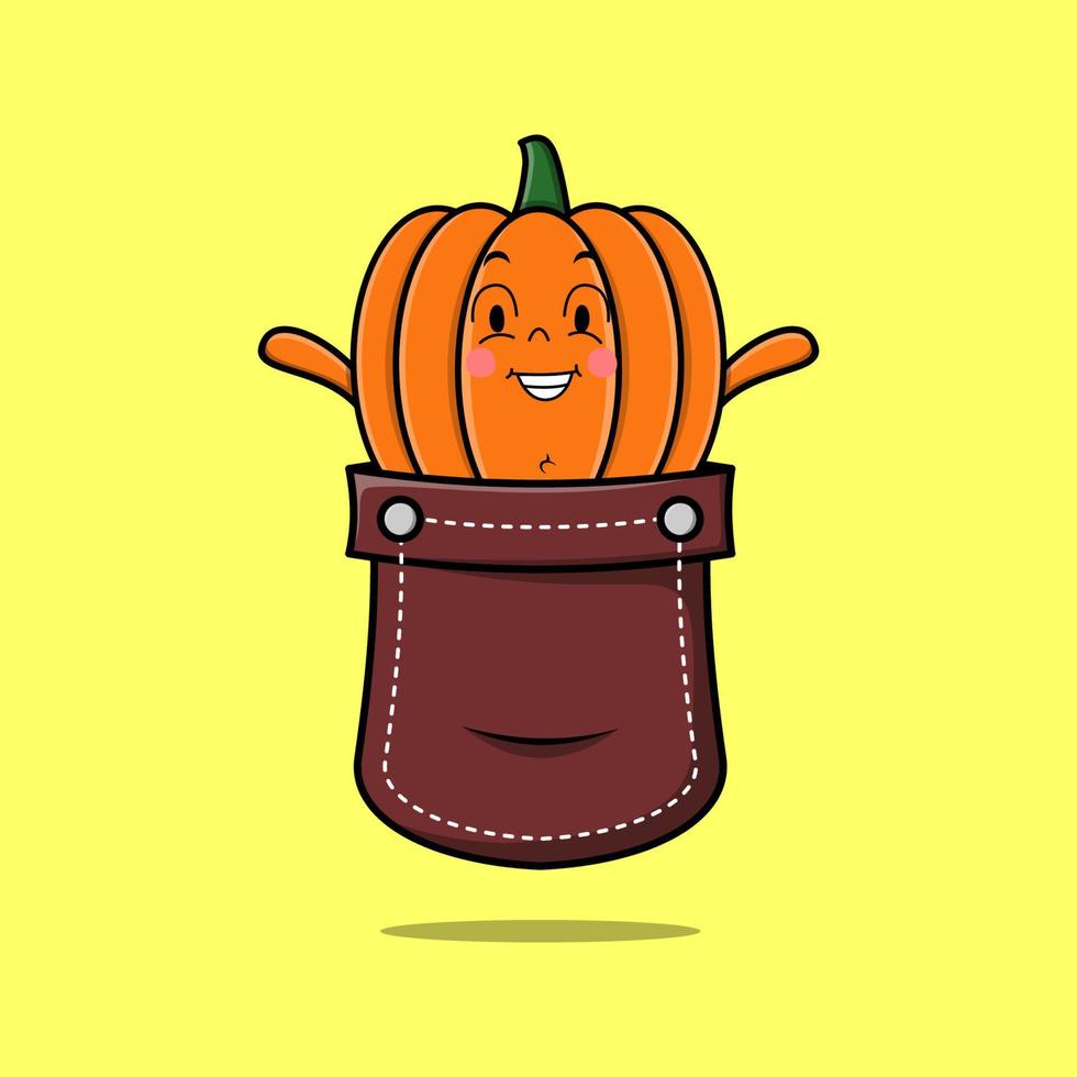 Cute cartoon Pumpkin coming out from pocket vector