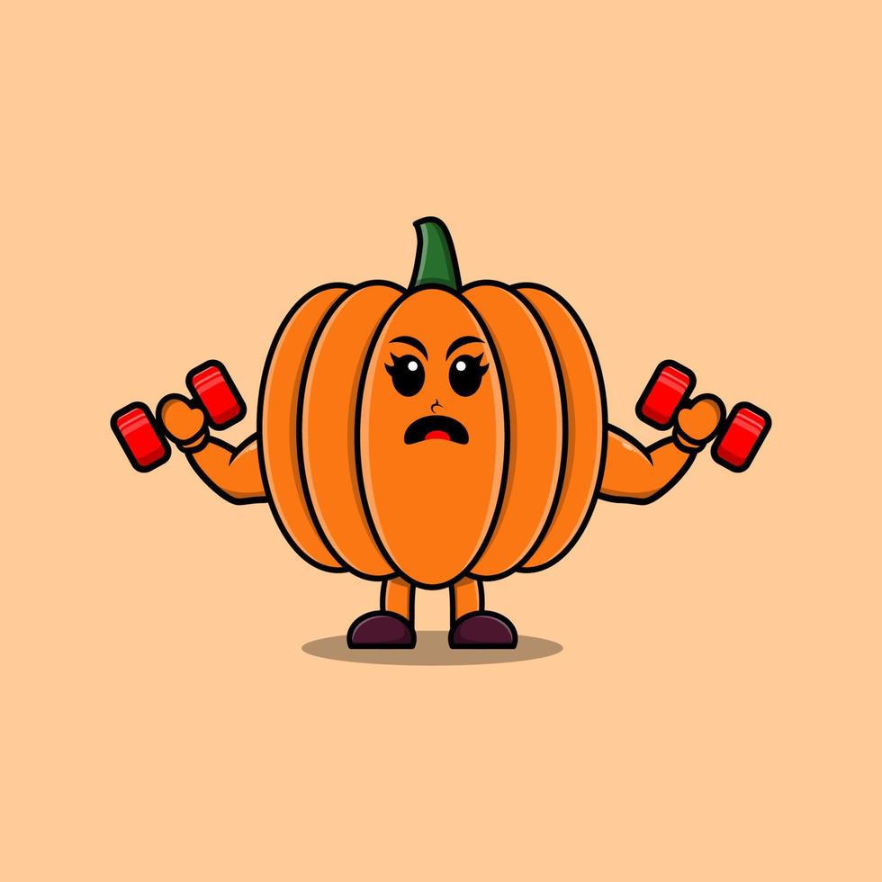 Cute cartoon Pumpkin is fitness with barbell vector