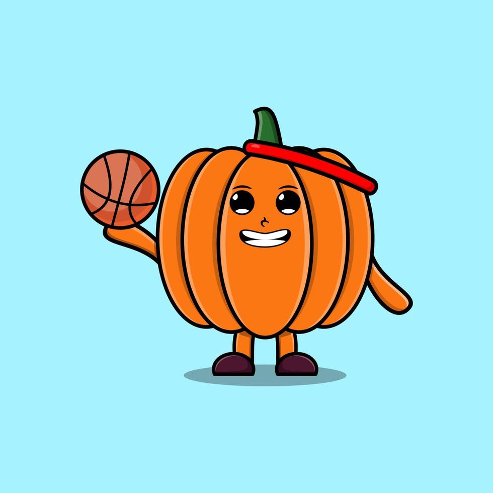 Cute cartoon Pumpkin character playing basketball vector