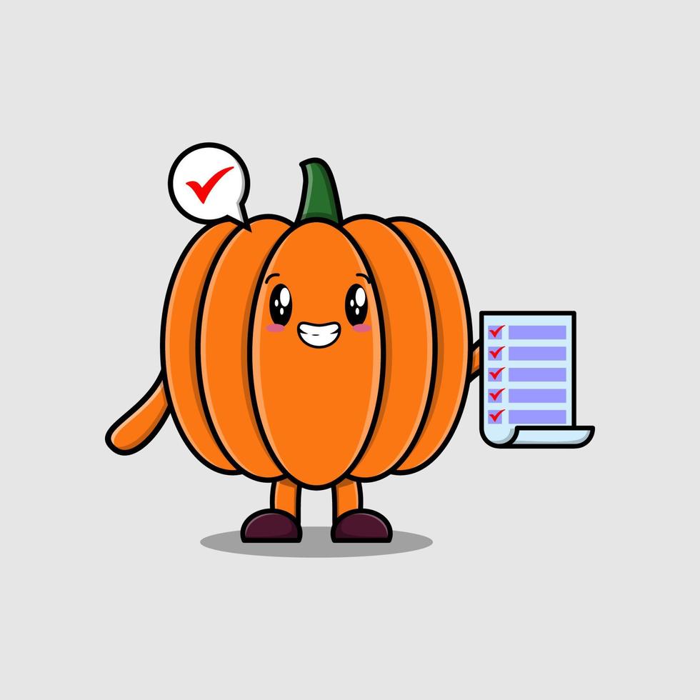 Cute cartoon Pumpkin character hold checklist note vector
