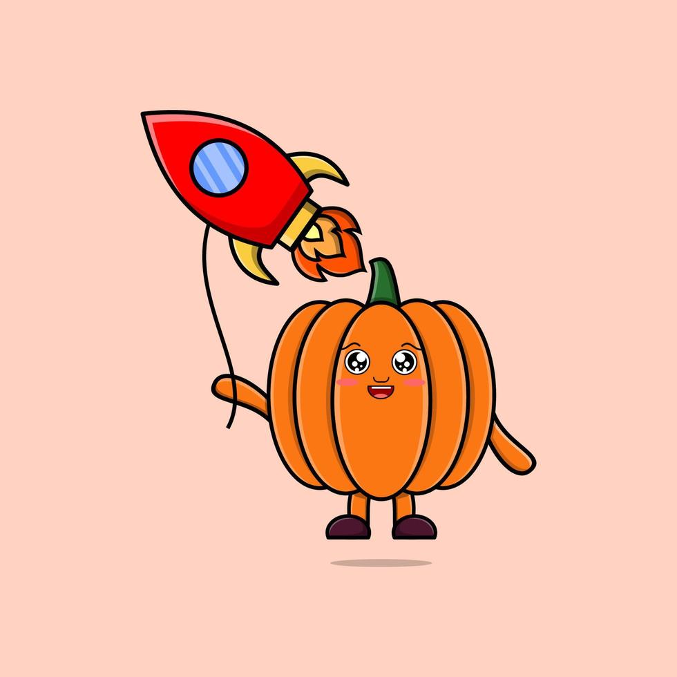 Cute cartoon Pumpkin floating with rocket balloon vector