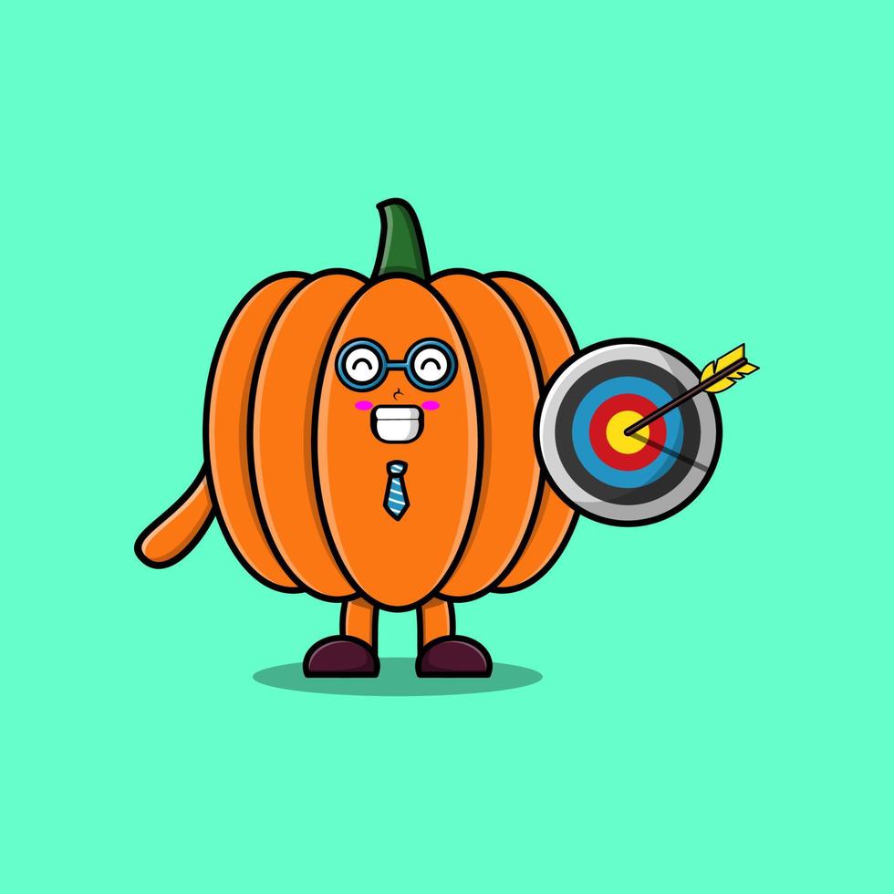Cute cartoon Pumpkin businessman holding target vector