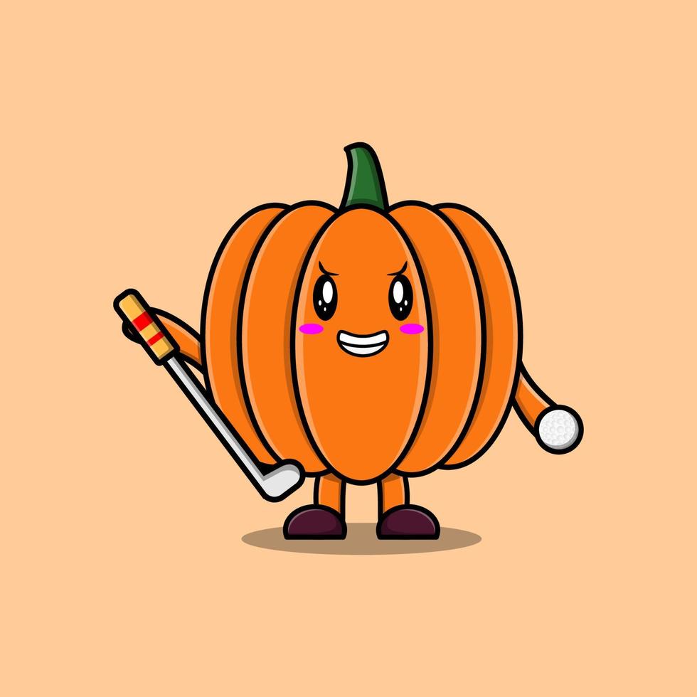 Cute cartoon Pumpkin character playing golf vector