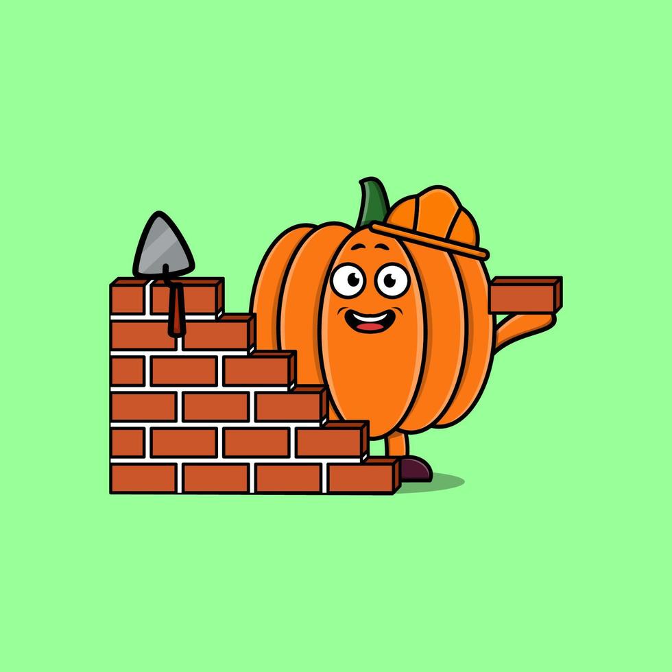 Cute cartoon Pumpkin as mason character vector