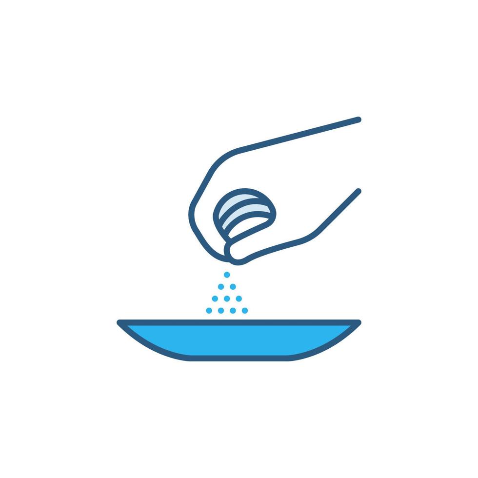 Hand with Salt and Plate vector Seasoning blue icon