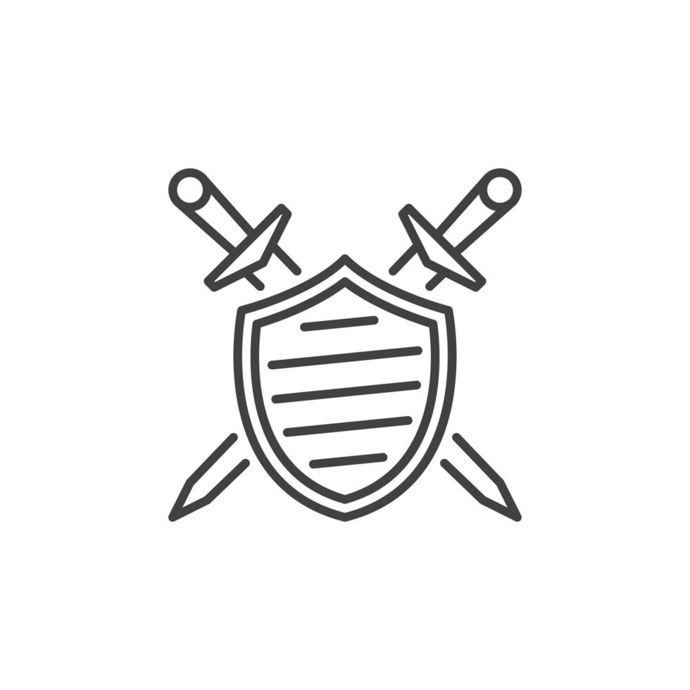 Shield with Crossed Swords vector linear icon