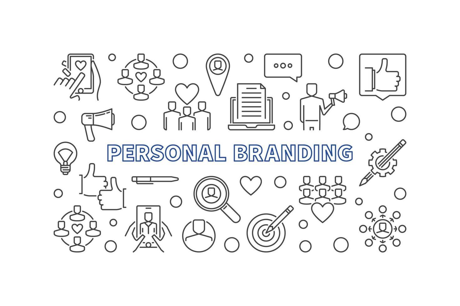 Personal Branding vector concept thin line horizontal illustration