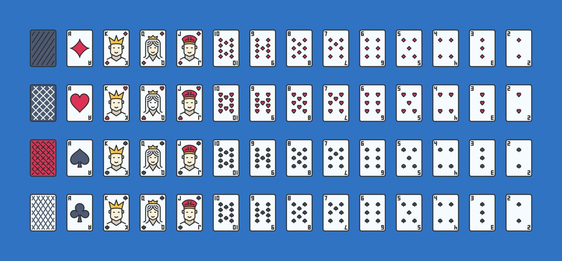 conjunto de iconos vectoriales creativos de naipes. mazo de cartas completo vector