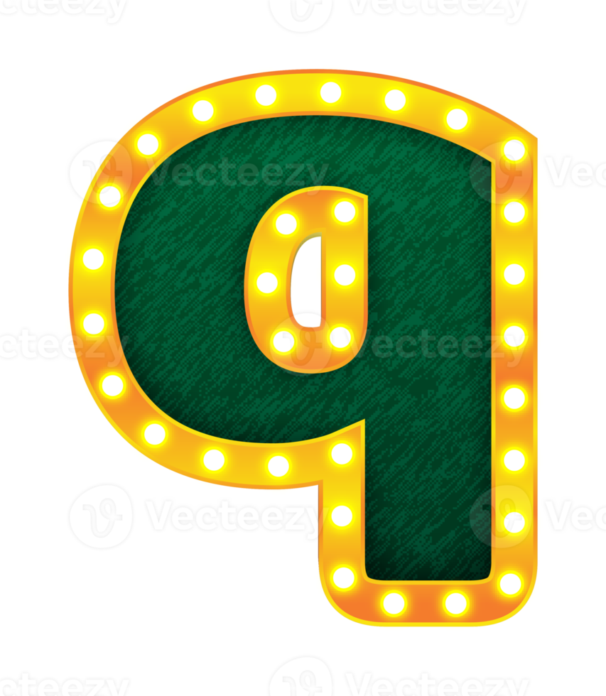 q alphabet de signe d'ampoule de cinéma rétro png