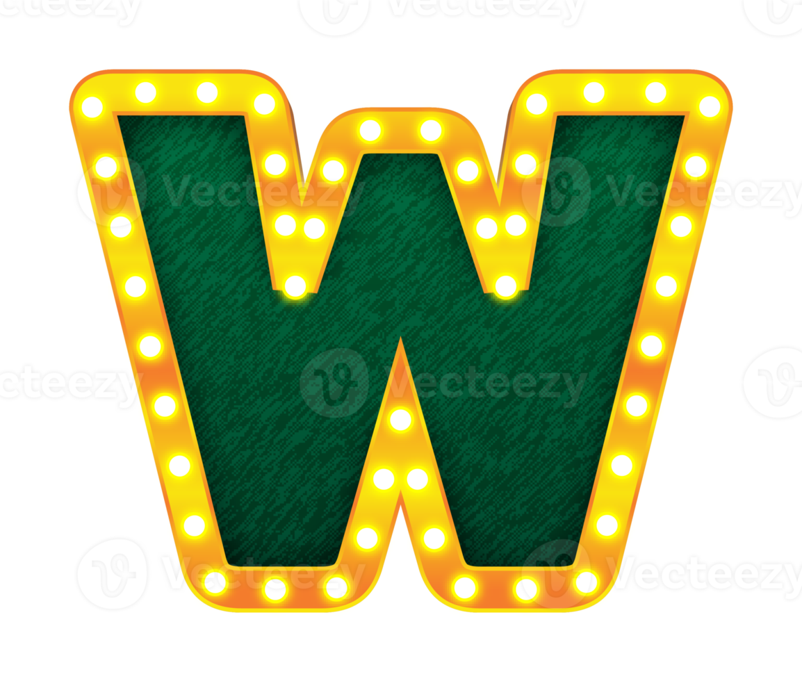 w retro cinema light bulb sign alphabet png