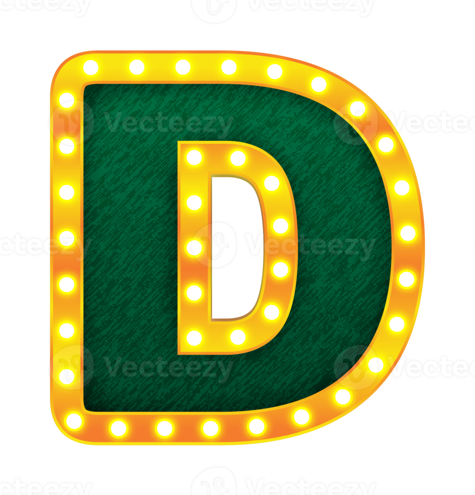 d rétro cinéma ampoule signe alphabet png