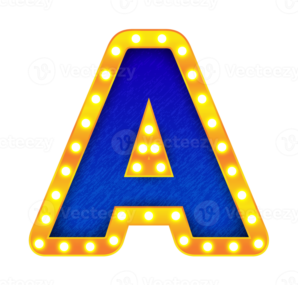 a retro cinema light bulb sign alphabet png